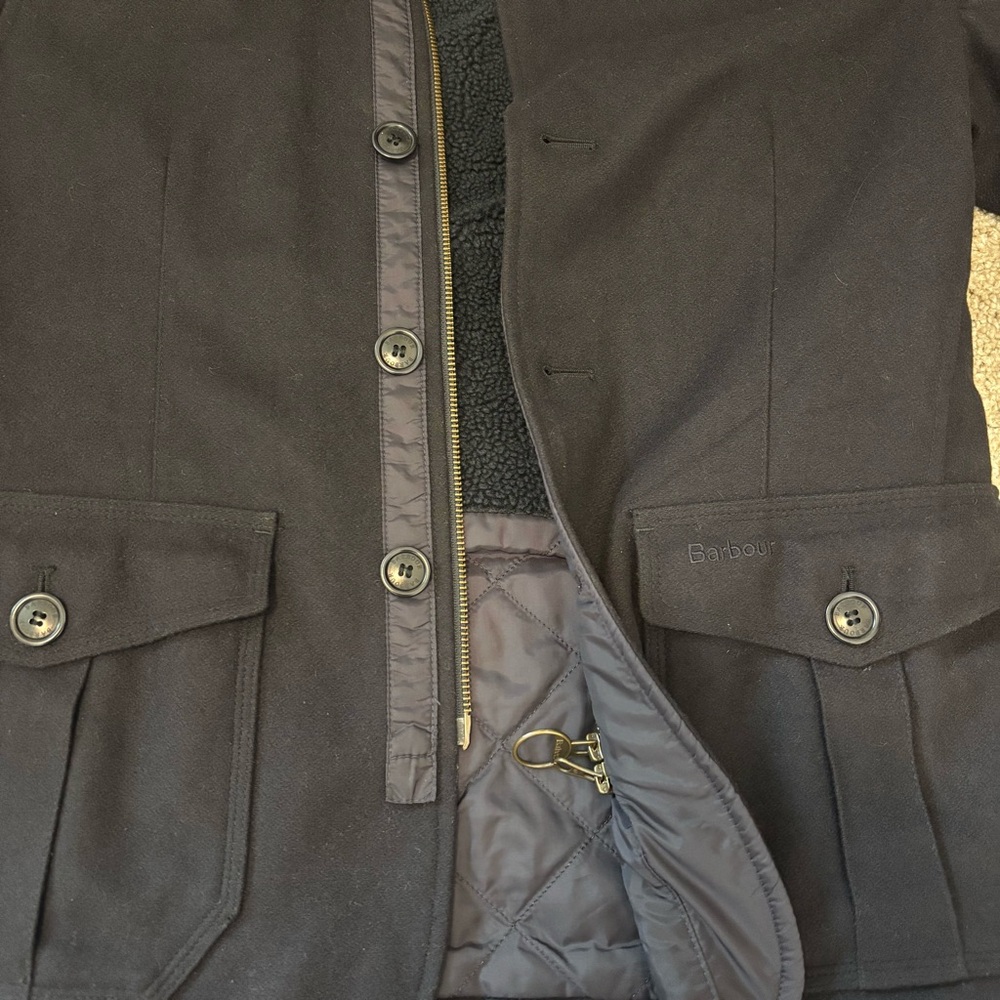 Barbour Barkston Deep Navy Wool Blend Men’s Jacket Small to Medium Heritage - Picture 9 of 16